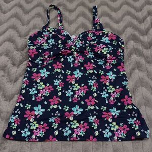 S Oliver Womens Size 38B Navy Blue Floral Nonpadded Mix-kini Tankini Swim Top